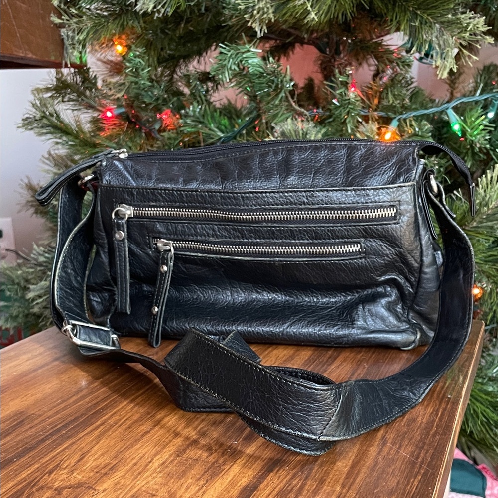 Marco Avane Black Leather Crossbody Bag